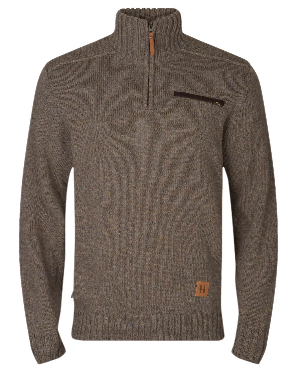 Dark Sand Coloured Harkila Annaboda 2.0 HSP Knit Pullover on white background #colour_dark-sand
