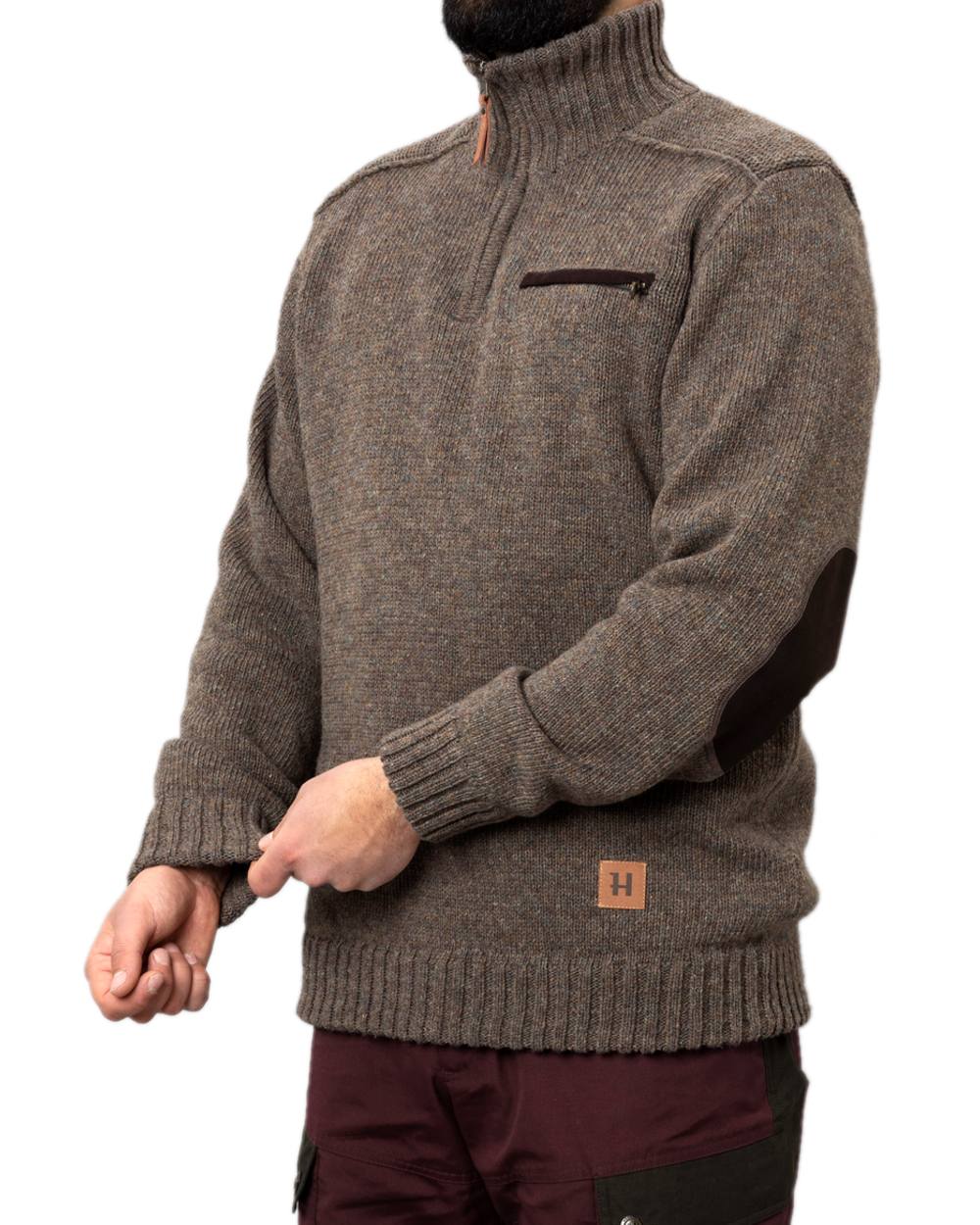 Dark Sand Coloured Harkila Annaboda 2.0 HSP Knit Pullover on white background #colour_dark-sand