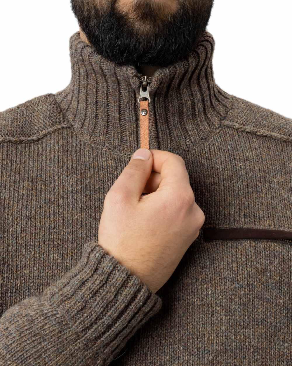 Dark Sand Coloured Harkila Annaboda 2.0 HSP Knit Pullover on white background #colour_dark-sand