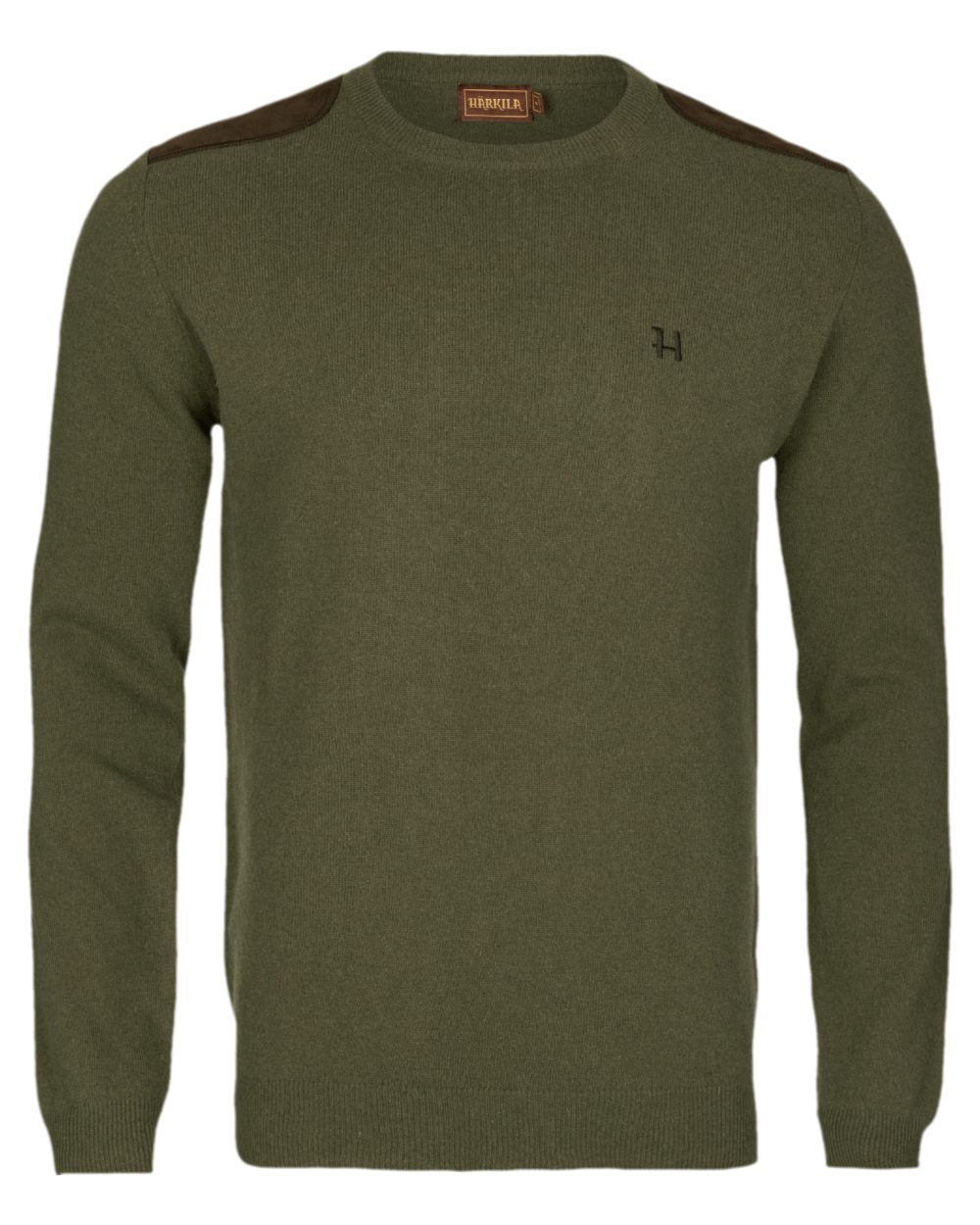 Olive Coloured Harkila Arran Pullover on white background #colour_olive