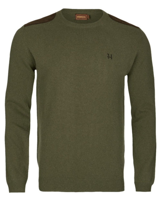 Olive Coloured Harkila Arran Pullover on white background #colour_olive