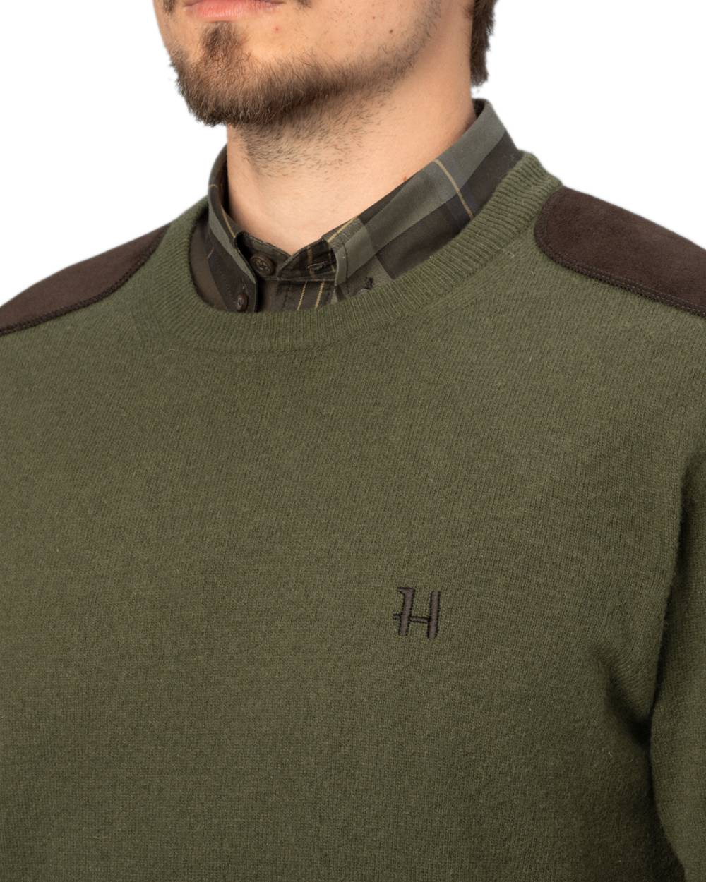 Olive Coloured Harkila Arran Pullover on white background #colour_olive