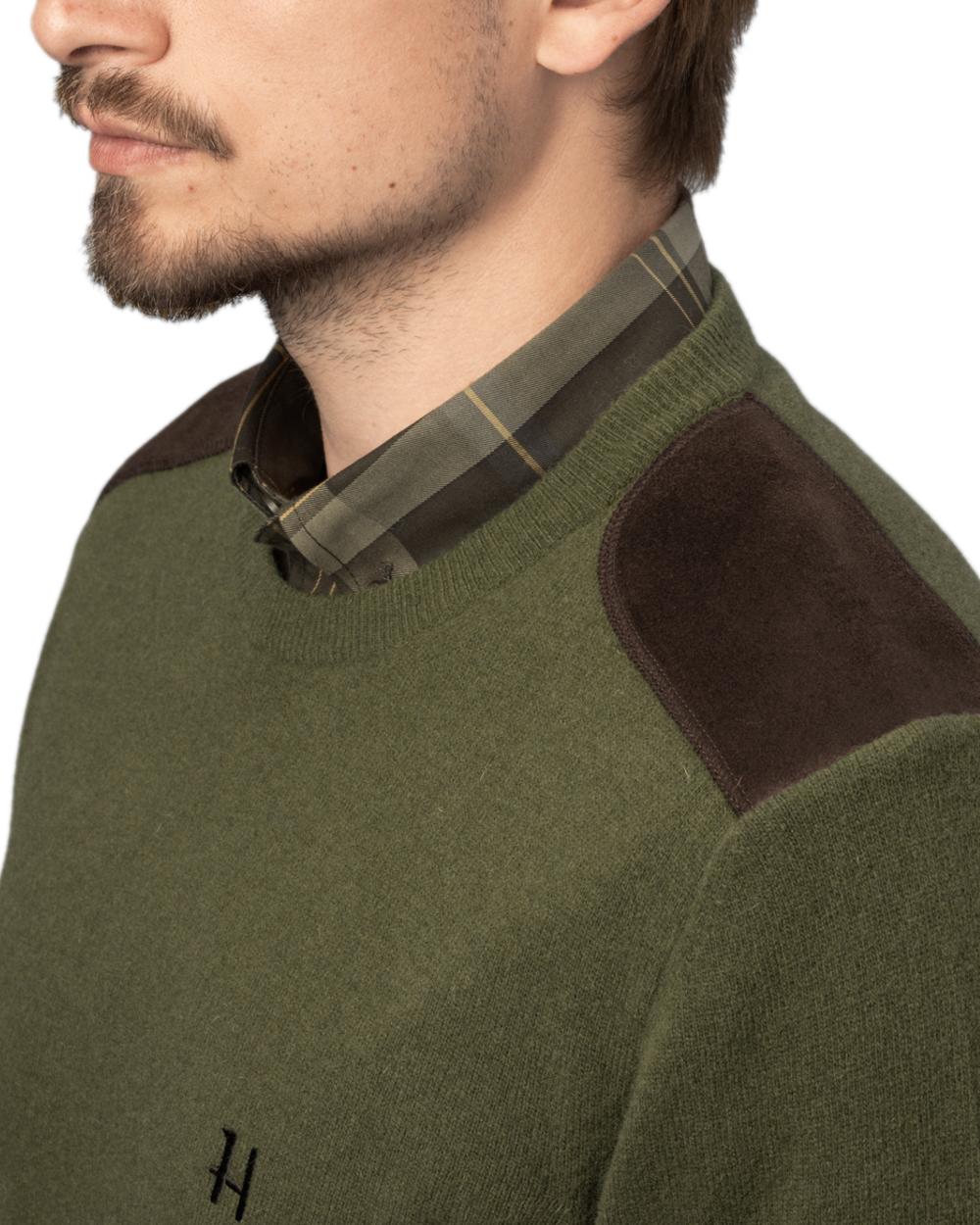 Olive Coloured Harkila Arran Pullover on white background #colour_olive