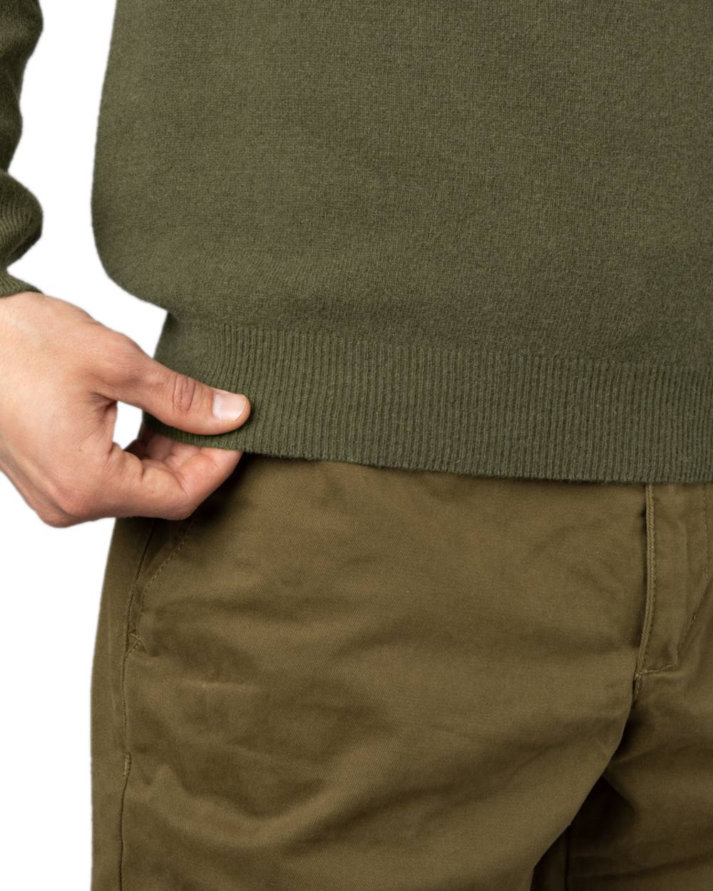 Olive Coloured Harkila Arran Pullover on white background #colour_olive
