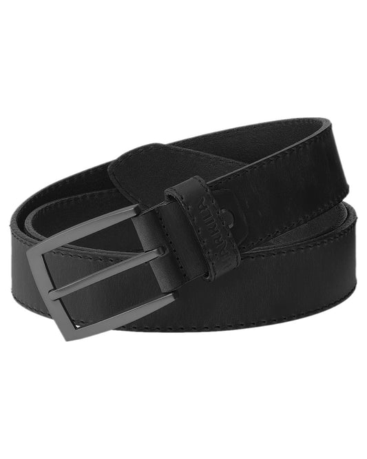 Black Coloured Harkila Arvak Leather Belt on white background #colour_black