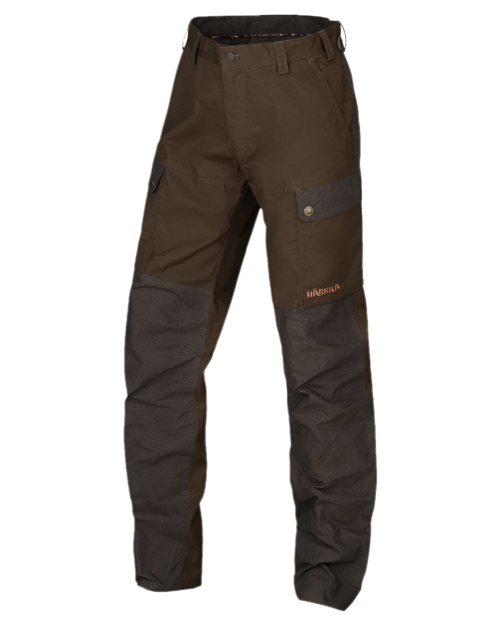 Willow Green Shadow Brown Coloured Harkila Asmund Trousers on white background #colour_willow-green-shadow-brown