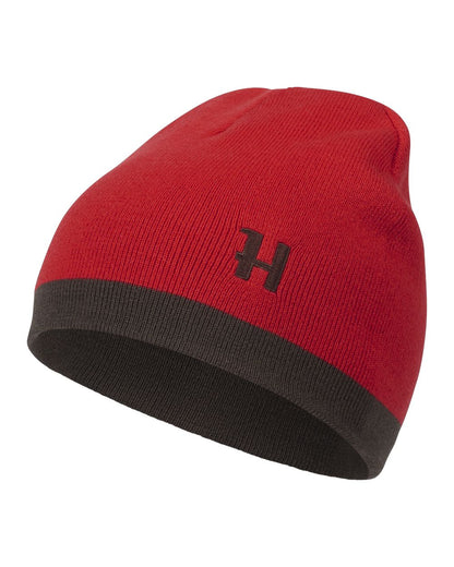 Shadow Brown Red Coloured Harkila Aspire Reversible Beanie on white background #colour_shadow-brown-red
