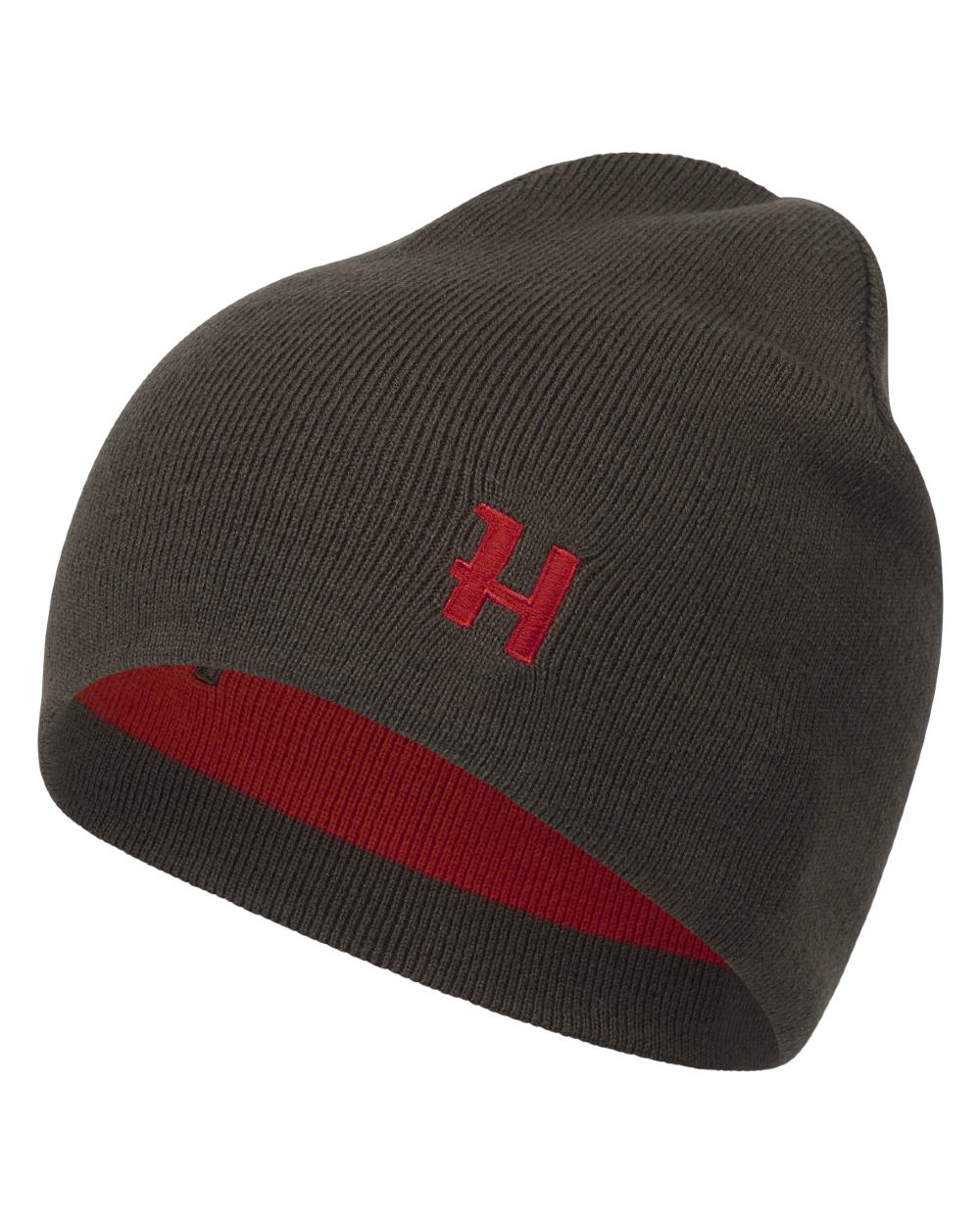 Shadow Brown Red Coloured Harkila Aspire Reversible Beanie on white background #colour_shadow-brown-red