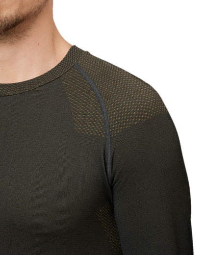Dark Willow Green Coloured Harkila Base Active Long Sleeve O-Neck on white background #colour_dark-willow-green