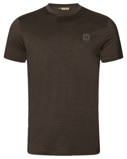 Shadow Brown Coloured Harkila Base All Season Short Sleeve T-Shirt on white background #colour_shadow-brown