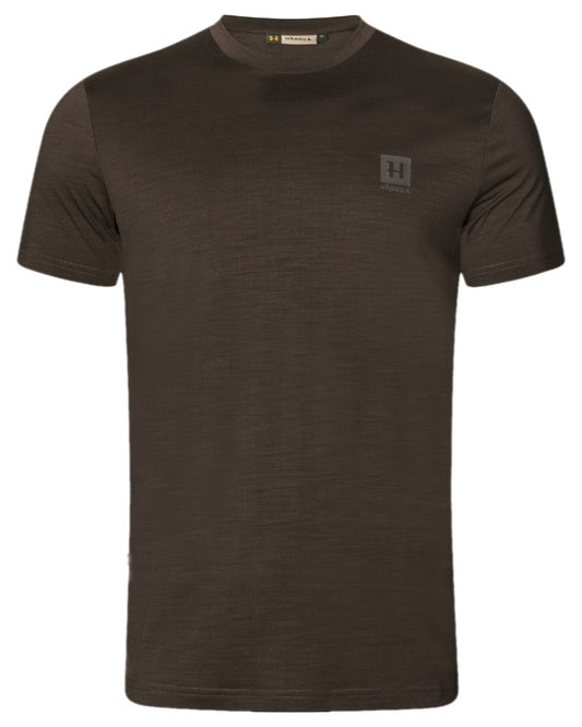 Shadow Brown Coloured Harkila Base All Season Short Sleeve T-Shirt on white background #colour_shadow-brown