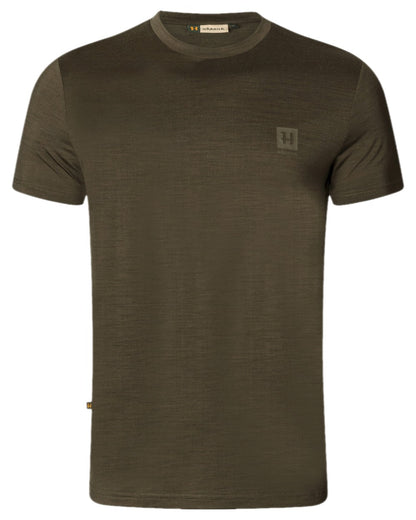 Willow Green Coloured Harkila Base All Season Short Sleeve T-Shirt on white background #colour_willow-green
