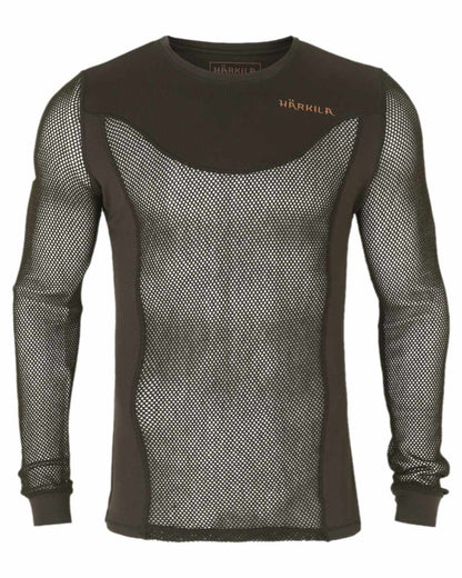 Shadow Brown Coloured Harkila Base Mesh Crew Neck on white background #colour_shadow-brown