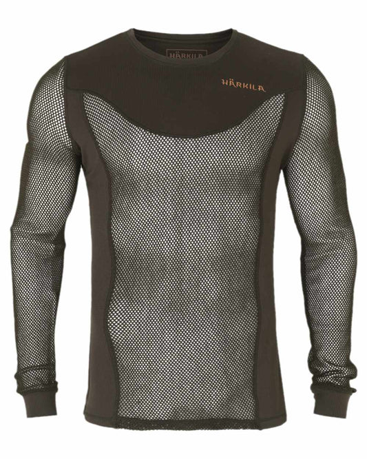 Shadow Brown Coloured Harkila Base Mesh Crew Neck on white background #colour_shadow-brown
