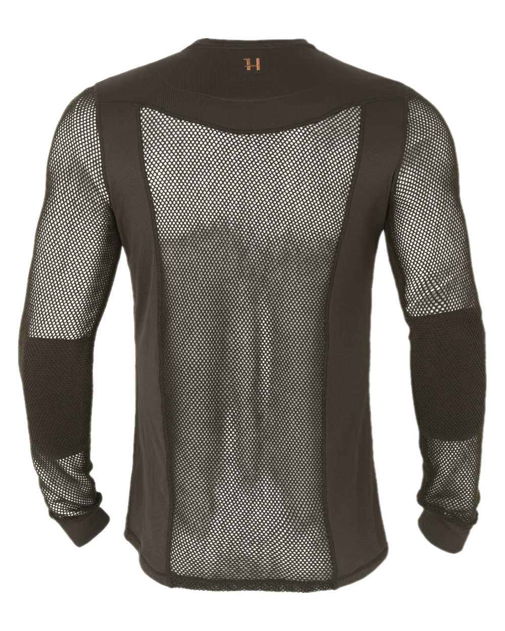 Shadow Brown Coloured Harkila Base Mesh Crew Neck on white background #colour_shadow-brown