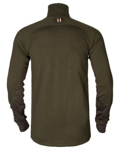 Willow Green Shadow Brown Coloured Harkila Base Warm Zip Neck on white background #colour_willow-green-shadow-brown