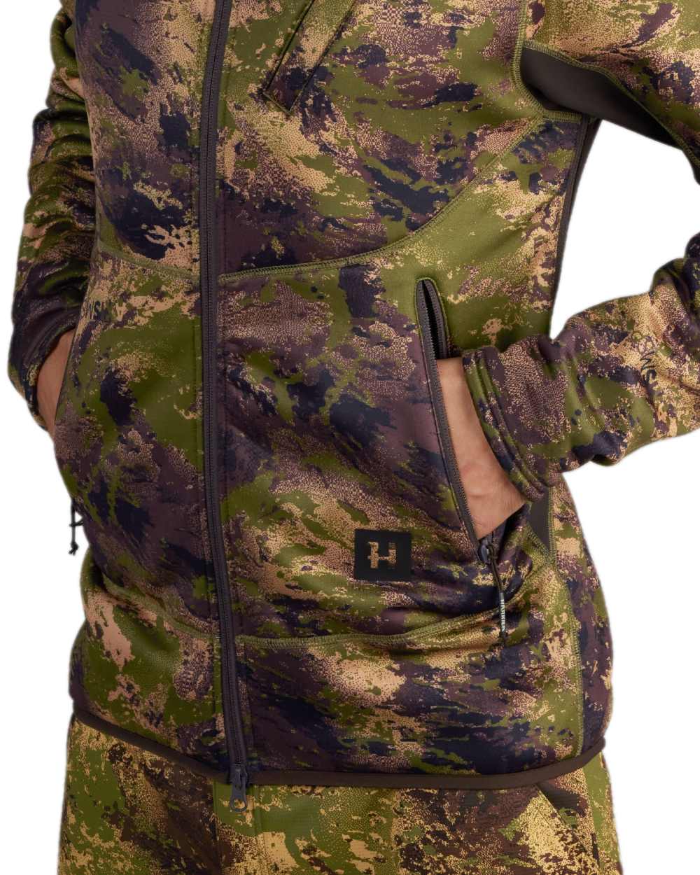 AXIS Forest Coloured Harkila Deer Stalker Camo Fleece Hoodie on white background #colour_axis-forest