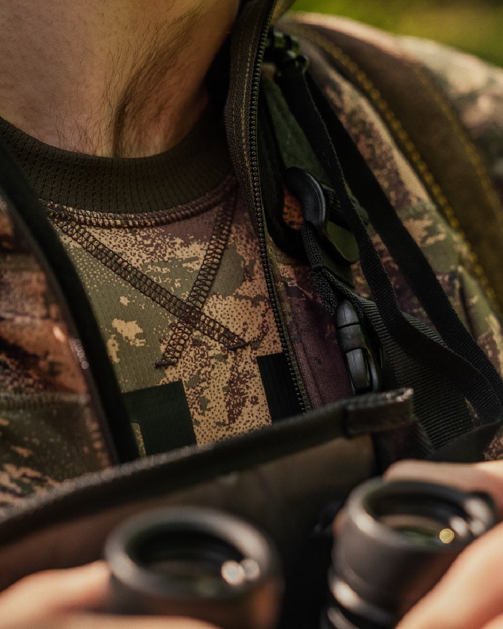 AXIS Forest Coloured Harkila Deer Stalker Camo Long Sleeve T-Shirt on blurry background #colour_axis-forest