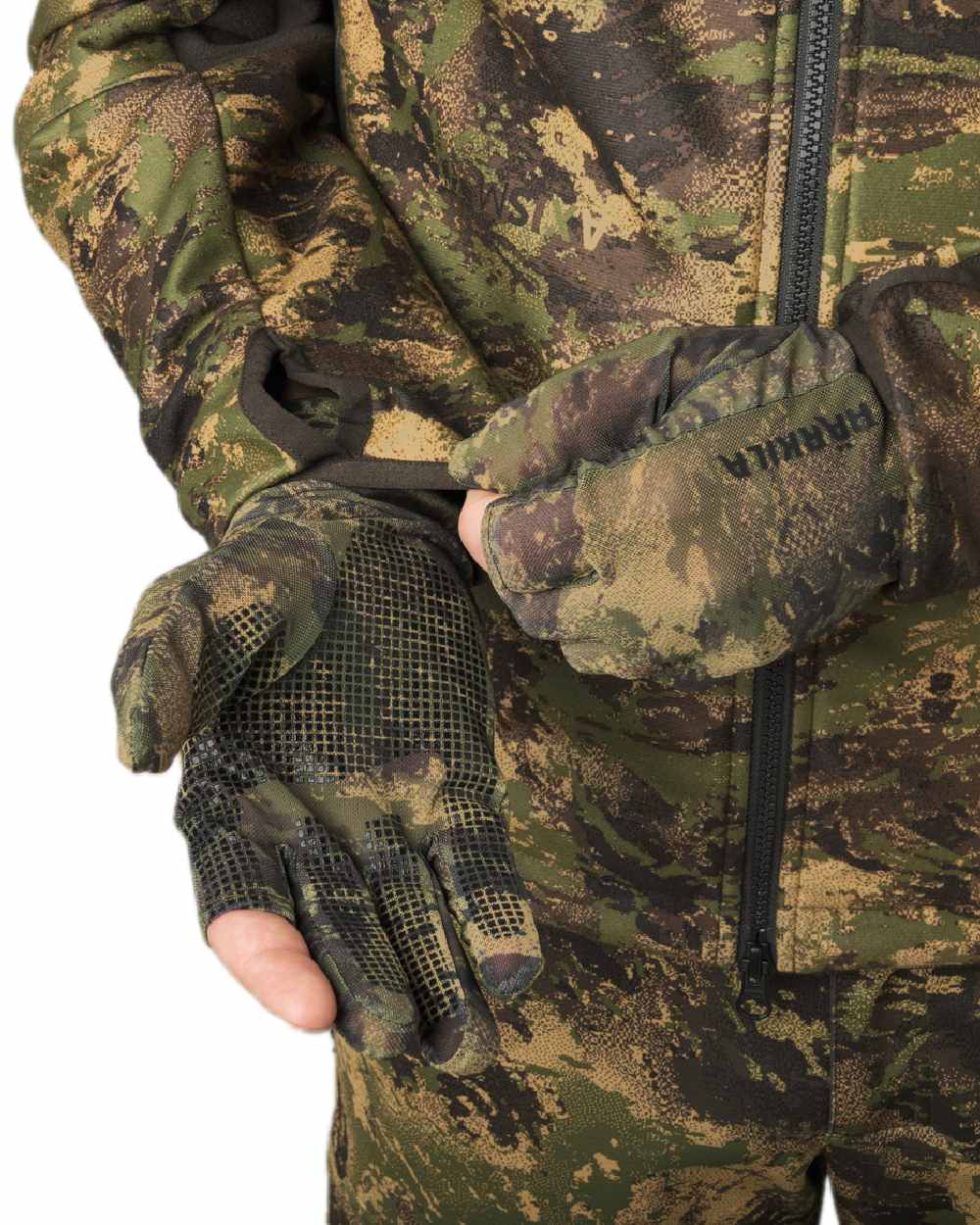AXIS Forest coloured Harkila Deer Stalker Camo Mesh Gloves on white background #colour_axis-forest