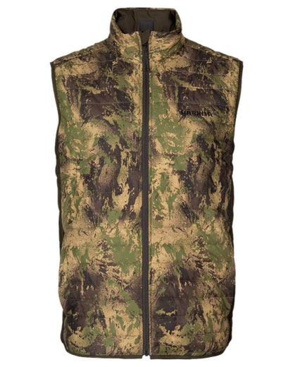 Willow Green AXIS Forest Coloured Harkila Deer Stalker Camo Reversible Packable Waistcoat on white background #colour_willow-green-axis-forest