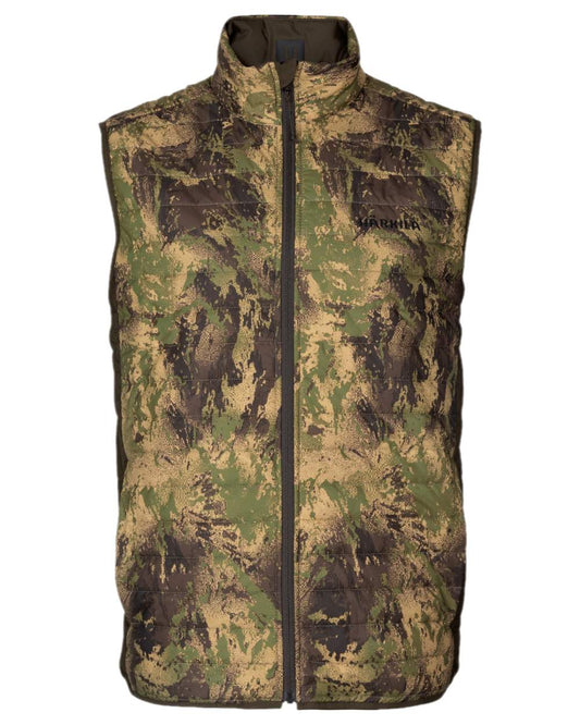 Willow Green AXIS Forest Coloured Harkila Deer Stalker Camo Reversible Packable Waistcoat on white background #colour_willow-green-axis-forest