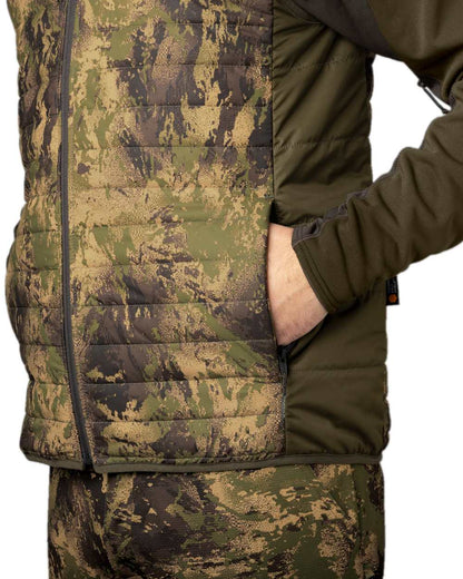 Willow Green AXIS Forest Coloured Harkila Deer Stalker Camo Reversible Packable Waistcoat on white background #colour_willow-green-axis-forest