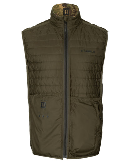 Willow Green AXIS Forest Coloured Harkila Deer Stalker Camo Reversible Packable Waistcoat on white background #colour_willow-green-axis-forest