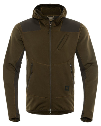 Willow Green Shadow Brown Coloured Harkila Deer Stalker Fleece Hoodie on white background #colour_willow-green-shadow-brown