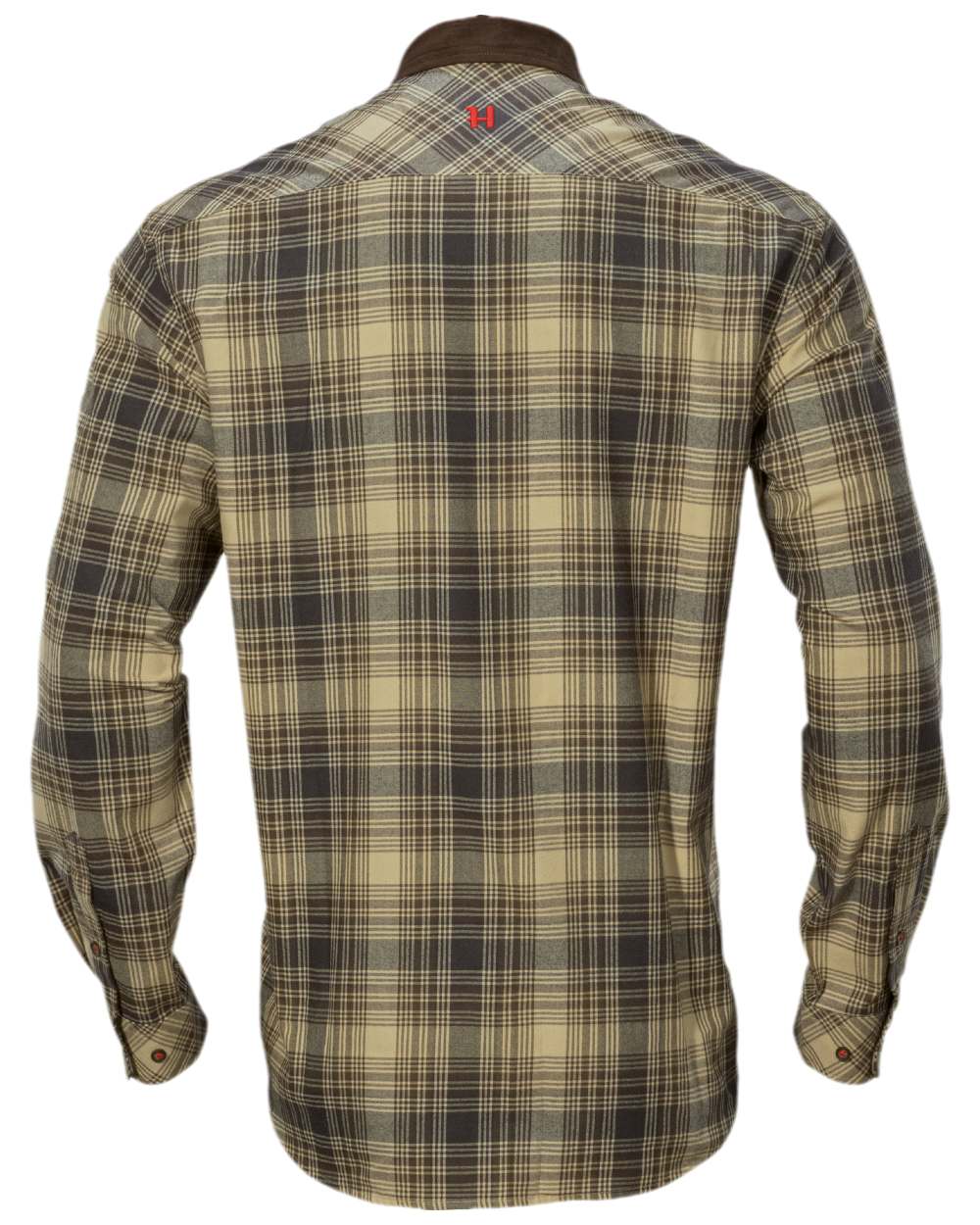 Light Teak Check coloured Harkila Driven Hunt Flannel Shirt on white background #colour_light-teak-check