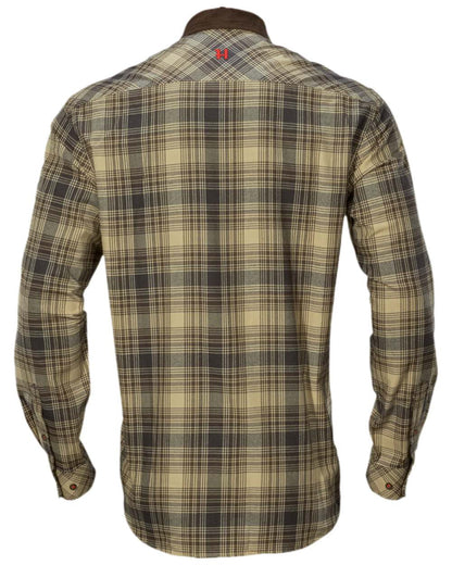 Light Teak Check coloured Harkila Driven Hunt Flannel Shirt on white background #colour_light-teak-check