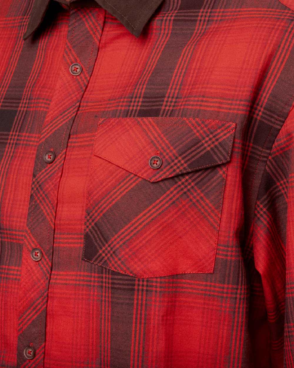 Red Black check coloured Harkila Driven Hunt Flannel Shirt on white background #colour_red-black-check