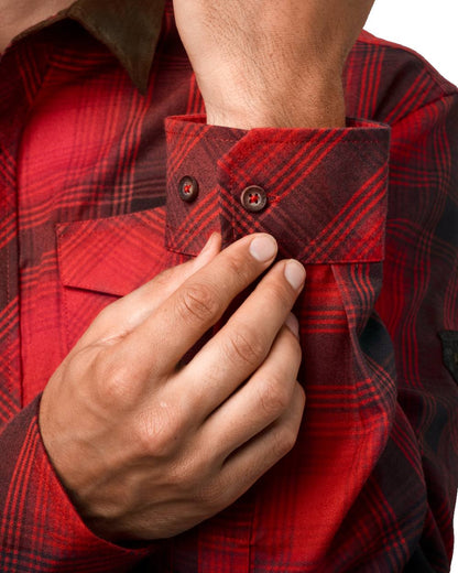 Red Black check coloured Harkila Driven Hunt Flannel Shirt on white background #colour_red-black-check