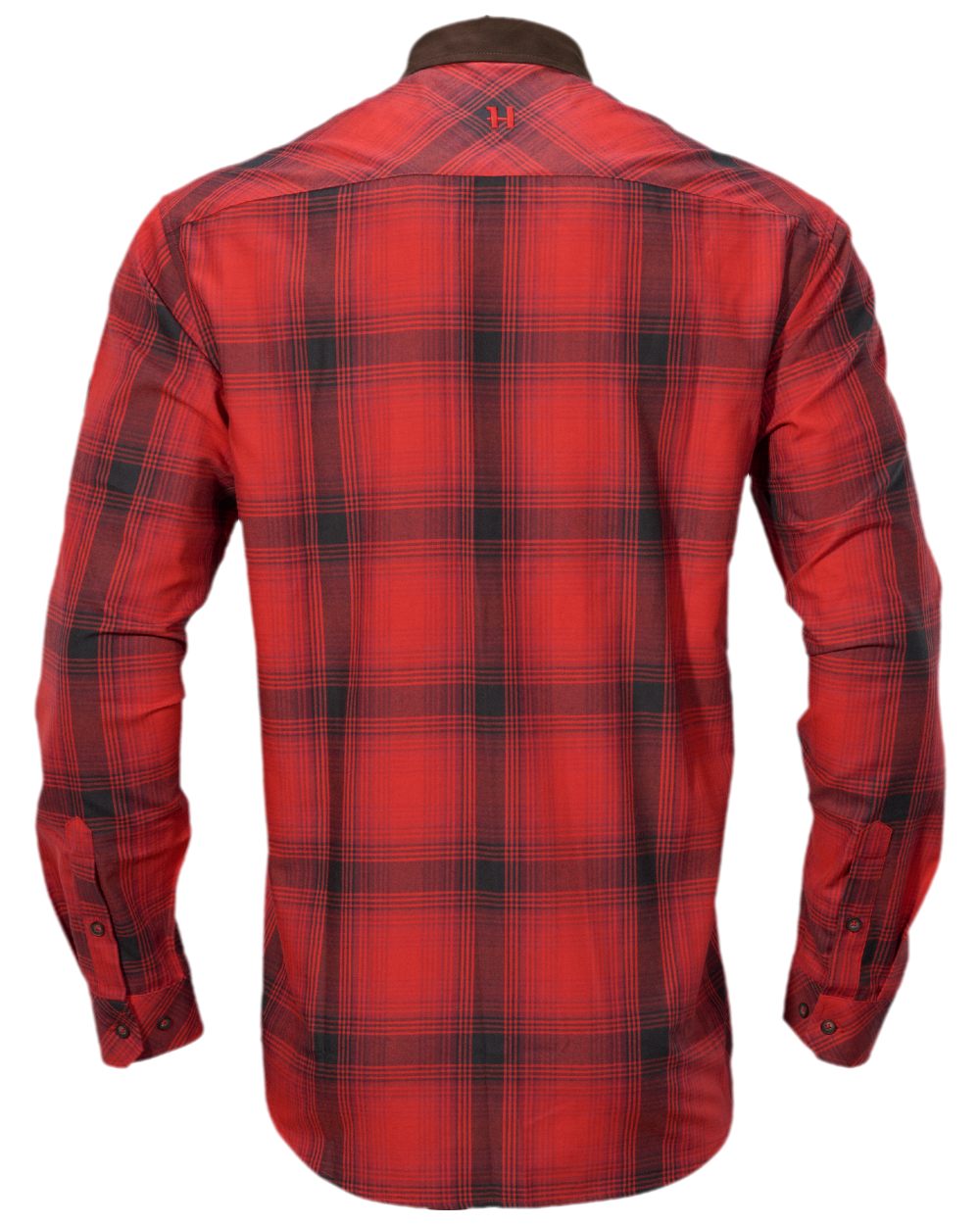 Red Black check coloured Harkila Driven Hunt Flannel Shirt on white background #colour_red-black-check