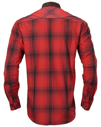Red Black check coloured Harkila Driven Hunt Flannel Shirt on white background #colour_red-black-check