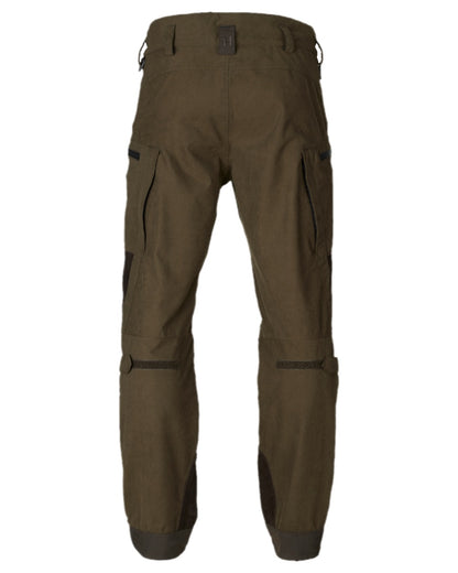 Willow Green Shadow Brown Coloured Harkila Driven Hunt HWS Leather Trousers on white background #colour_willow-green-shadow-brown