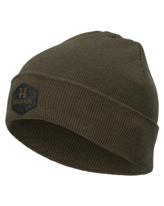 Willow Green Coloured Harkila Driven Hunt Reversible Beanie on white background #colour_willow-green