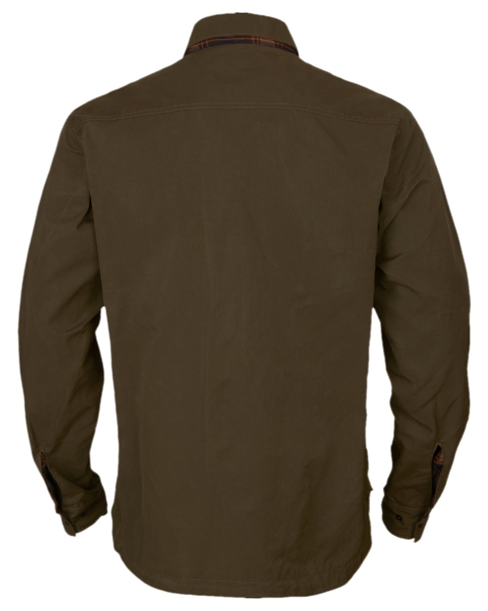 Dark Warm Olive Burgundy Coloured Harkila Eirik Reversible Shirt Jacket on white background #colour_dark-warm-olive-burgundy
