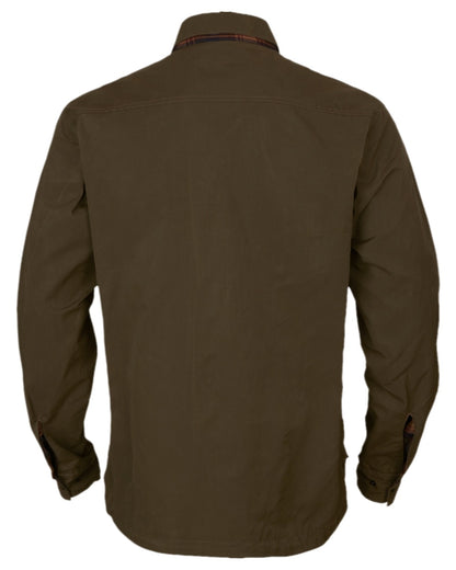Dark Warm Olive Burgundy Coloured Harkila Eirik Reversible Shirt Jacket on white background #colour_dark-warm-olive-burgundy