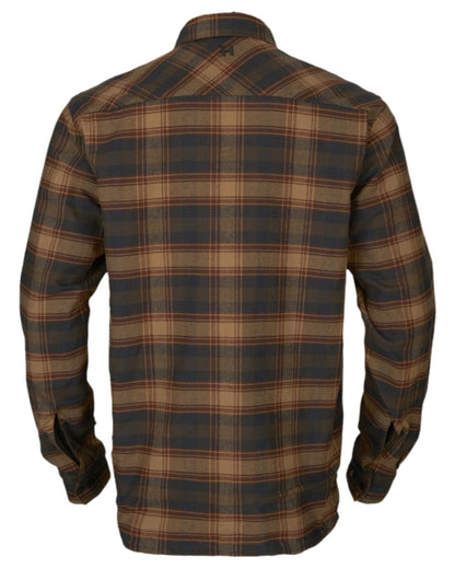 Dark Warm Olive Burgundy Coloured Harkila Eirik Reversible Shirt Jacket on white background #colour_dark-warm-olive-burgundy