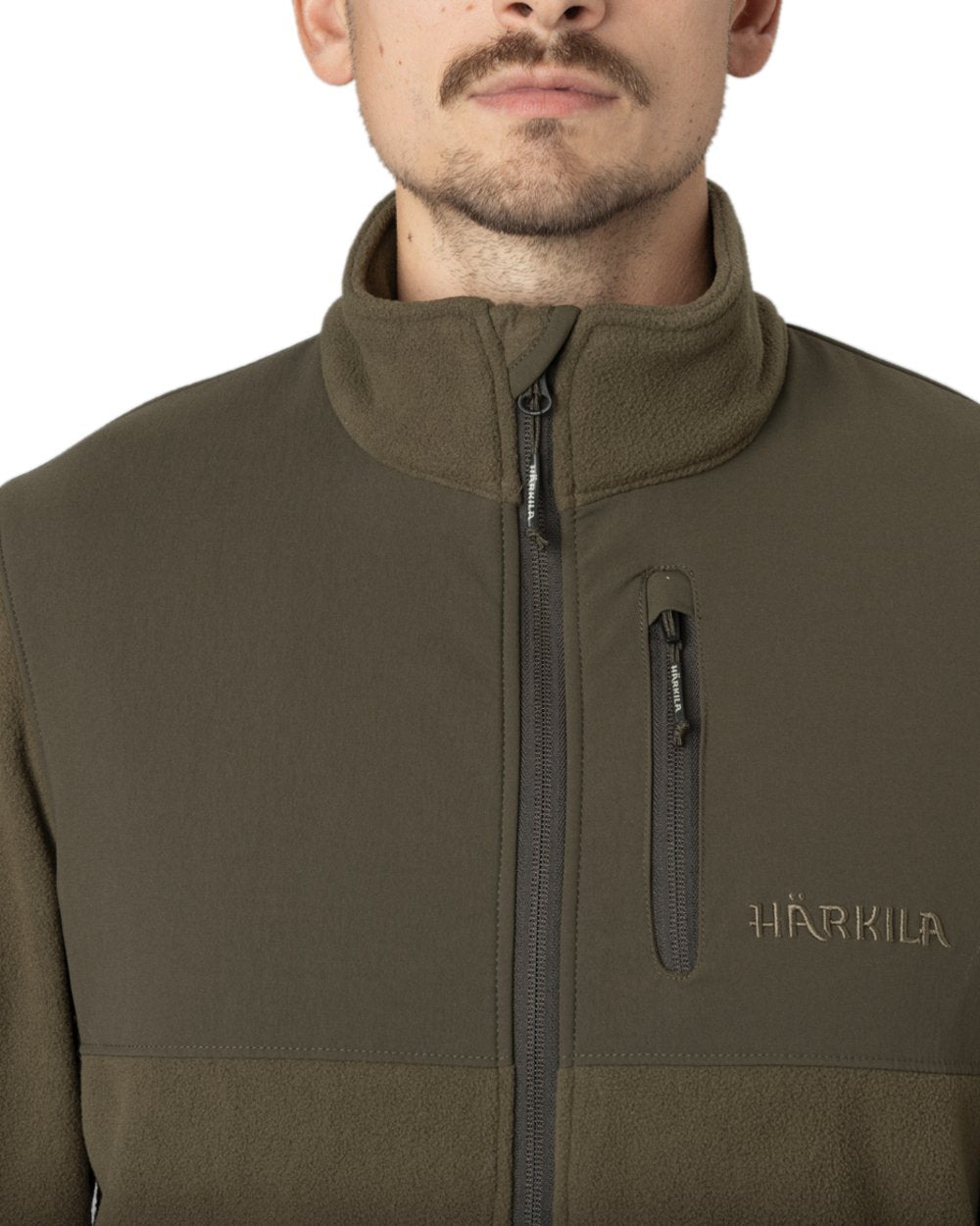 Light Willow Green Coloured Harkila Fjell Fleece Jacket on white background #colour_light-willow-green