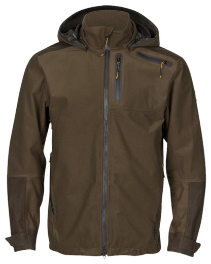 Hunting Green Shadow Brown Coloured Harkila Forest Hunter GTX Jacket on white background #colour_hunting-green-shadow-brown