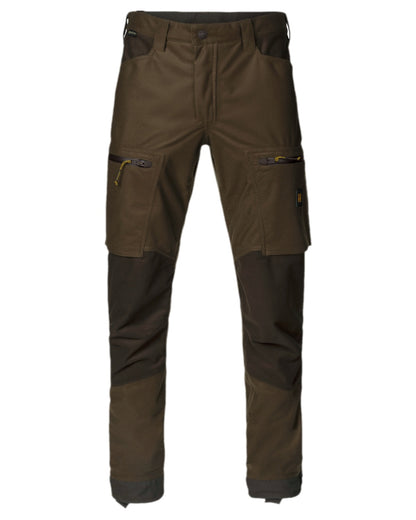 Hunting Green Shadow Brown Coloured Harkila Forest Hunter GTX Trousers on white background #colour_hunting-green-shadow-brown