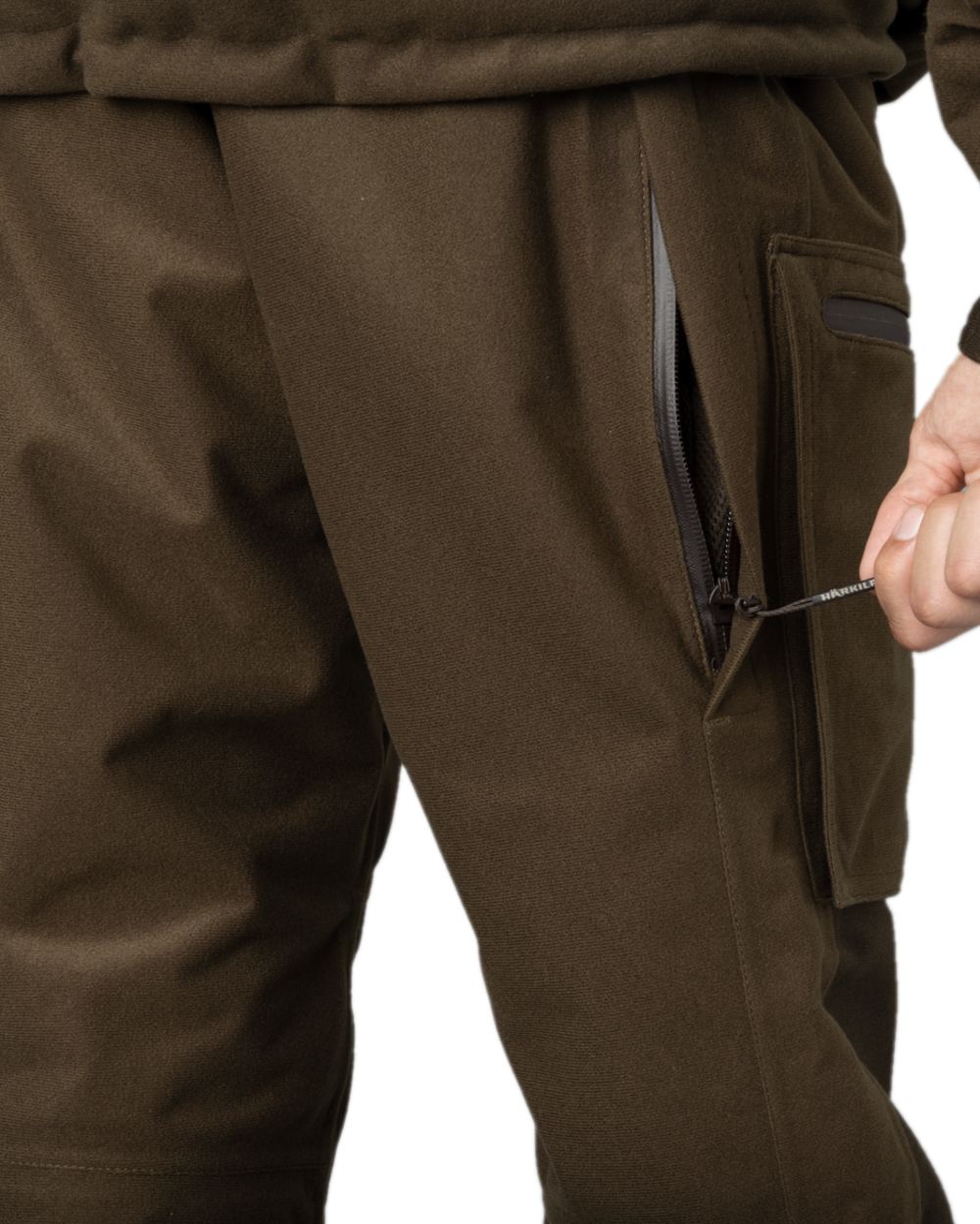 Hunting Green Shadow Brown Coloured Harkila Forest Hunter GTX Trousers on white background #colour_hunting-green-shadow-brown