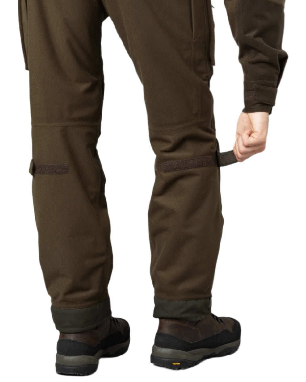 Hunting Green Shadow Brown Coloured Harkila Forest Hunter GTX Trousers on white background #colour_hunting-green-shadow-brown