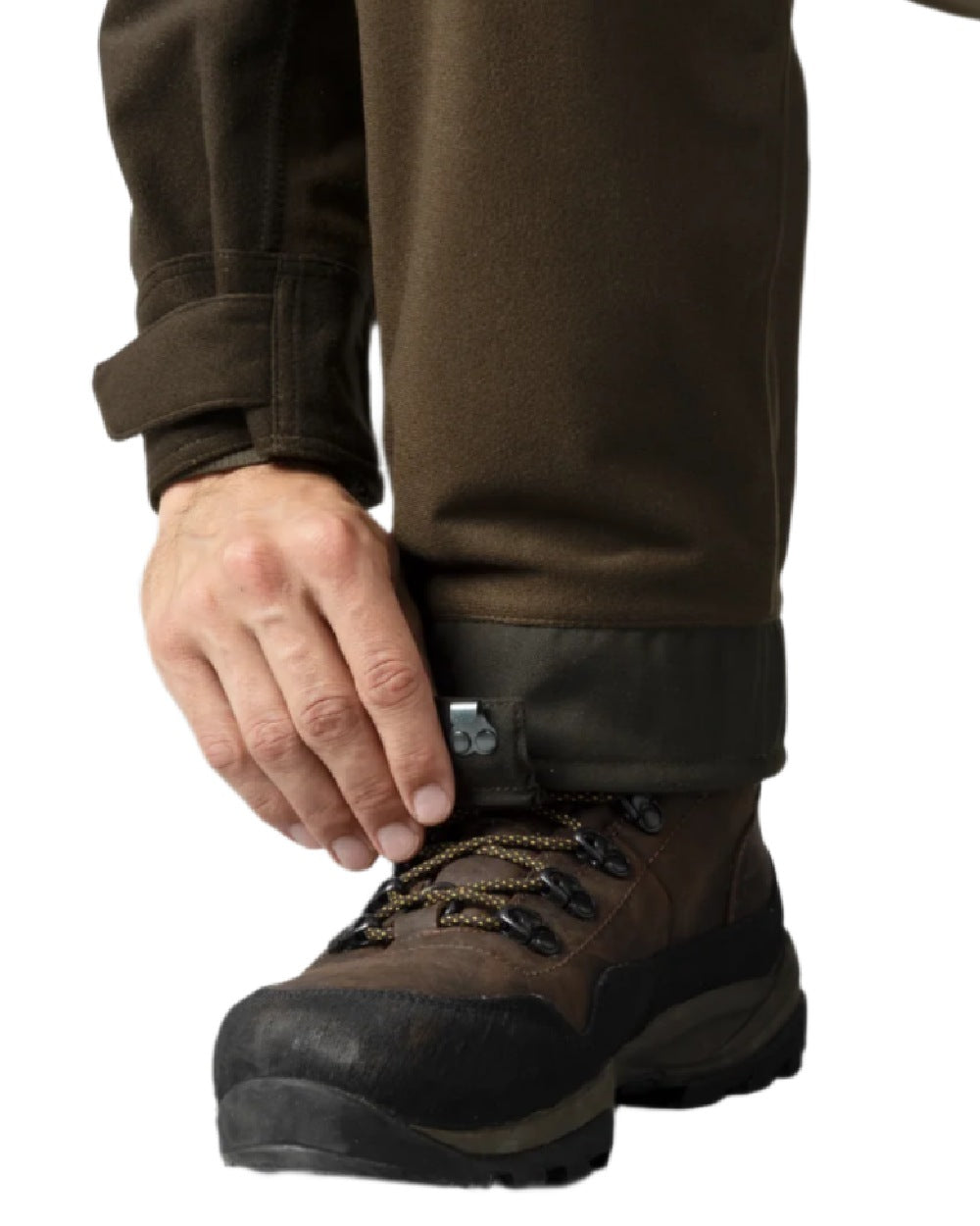 Hunting Green Shadow Brown Coloured Harkila Forest Hunter GTX Trousers on white background #colour_hunting-green-shadow-brown