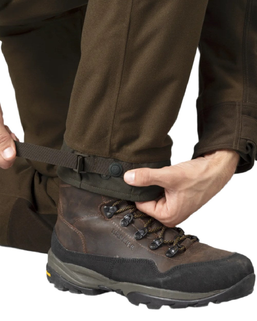 Hunting Green Shadow Brown Coloured Harkila Forest Hunter GTX Trousers on white background #colour_hunting-green-shadow-brown