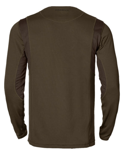 Hunting Green Shadow Brown Coloured Harkila Forest Hunter Long Sleeve T-Shirt on white background #colour_hunting-green-shadow-brown