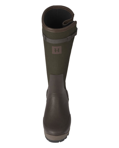 Willow Green Deep Brown Coloured Harkila Forester Zip Rubber Boot on white background #colour_willow-green-deep-brown