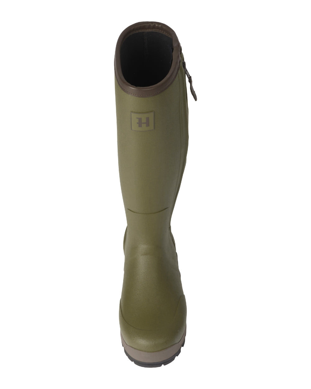 Dark Olive Coloured Harkila Forester Zip Rubber Boot on white background #colour_dark-olive