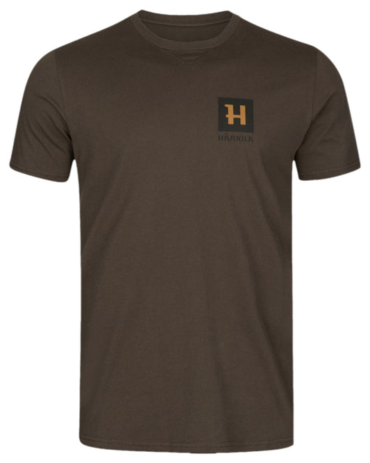 Shadow Brown Coloured Harkila Gorm Short Sleeved T-Shirt on white background #colour_shadow-brown